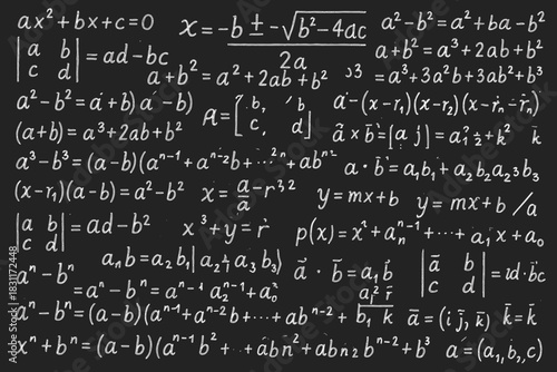 A small sheet of paper with very small print contains the basic algebra formulas for the school curriculum.