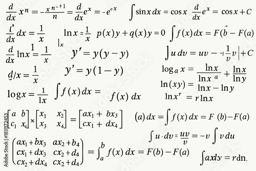 Classic student cheat sheet with Calculus 1–2 + basic homework assignments.