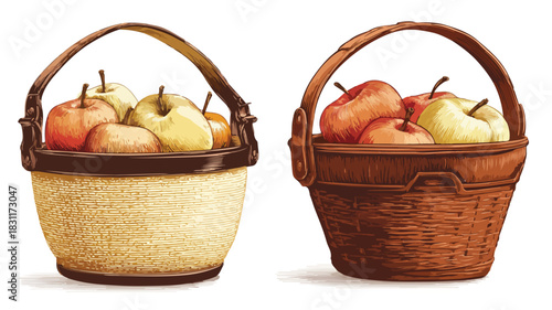 Basket of Apples with Brown Handle and Basket, Professional Stock Photo