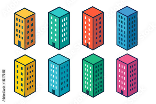 Colorful geometric buildings pattern for design projects and visual arts
