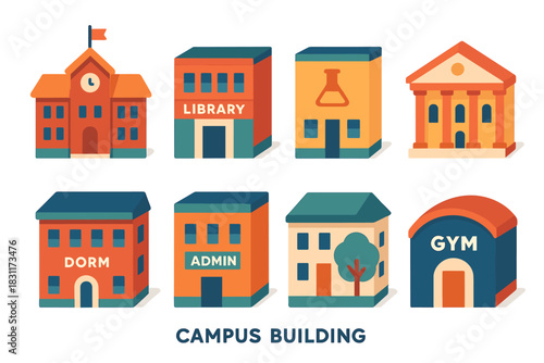Vibrant campus buildings collection for educational design projects