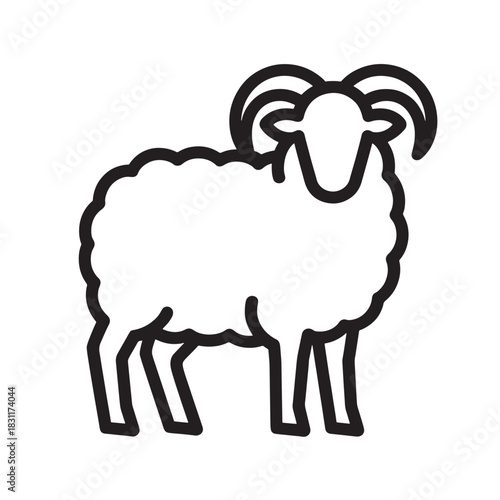 Ram icon simple line art vector illustration of a horned sheep isolated on white background