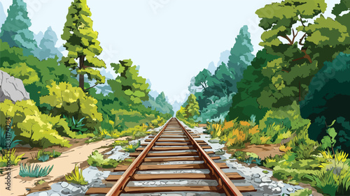 Creative Cartoon Railroad Track with Picture Frame Illustration