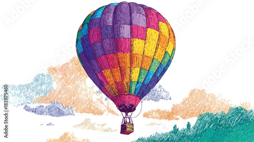 Vibrant Hot Air Balloon with Colorful Design Vector Illustration