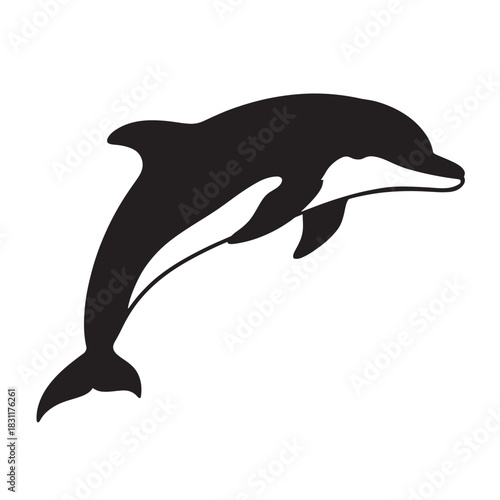 Dolphin silhouette vector illustration simple black and white design isolated on white background