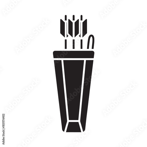 Quiver with arrows vector icon simple black silhouette illustration isolated on white background for archery or hunting design