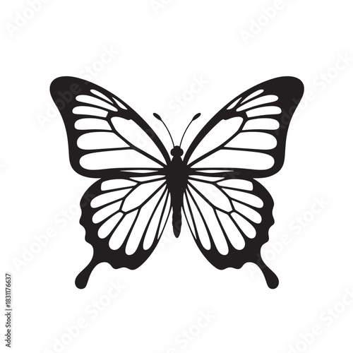 Elegant butterfly vector illustration simple black and white design isolated on white background for graphic design projects