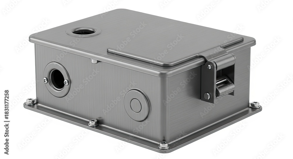 Obraz premium Metal electrical junction box with sealed design.