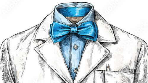 Elegant drawing of doctor's lab coat with blue ribbon accent