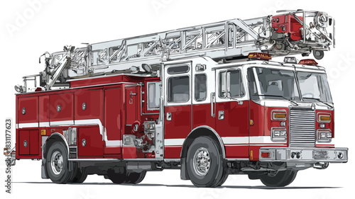Professional Fire Truck with Ladder Vector Drawing for Emergency Services