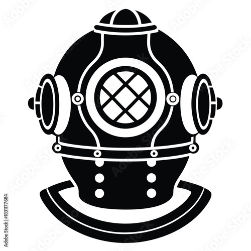 Diving deep with classic black and white sea diver helmet icon art
