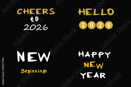New year 2026 cheerful greetings with festive gold and white text