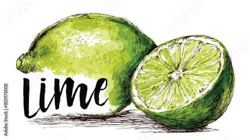 Vibrant Lime Drawing with Lime Word Vector Illustration