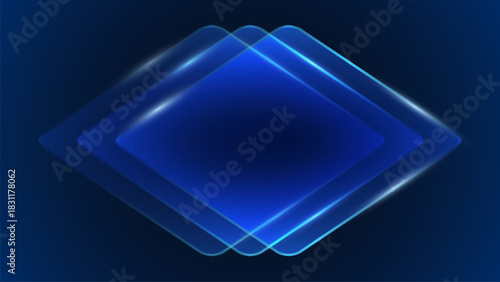 Blue geometric frame vector design. Three rhombus shapes overlaying. Next place. Neon glowing border. 