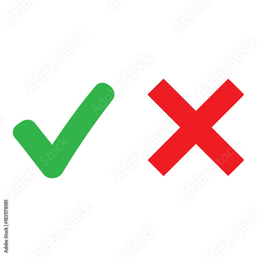 Green check mark and red cross symbols on white background