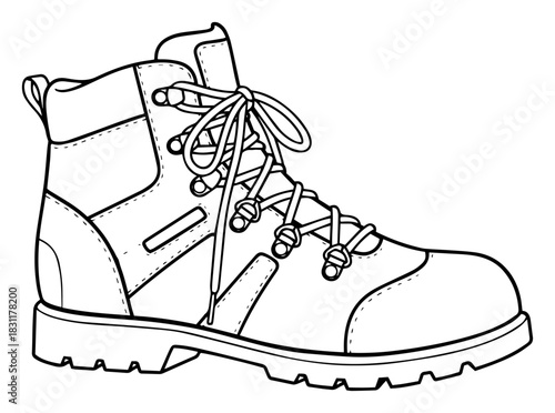Rugged Hiking Work Boot Side View – Clean Outline Vector Footwear Illustration