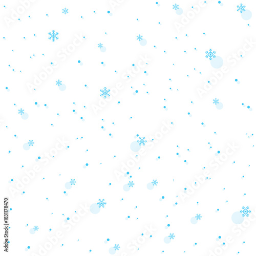 Seamless winter background with falling blue snow and blue snowflakes on a transparent background. Perfect for Christmas cards, wrapping paper, invitations, prints, and holiday design projects. Vector