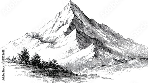 Mountain Drawing with Mountain Picture - Illustration for Graphic Design Projects