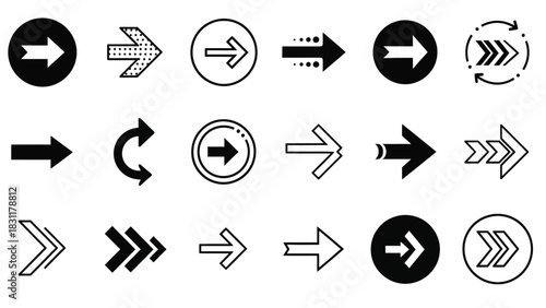 A collection of diverse arrow icons, illustrating various directional symbols and graphic elements, presented in a clean, organized layout.