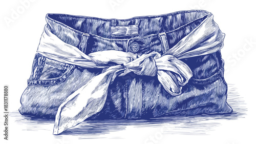 Stylish Blue Jeans with Tied Shirt Fashion Illustration Concept