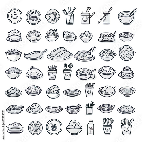 Chinese food line icons set. Outline illustration of chinese food vector icons for web