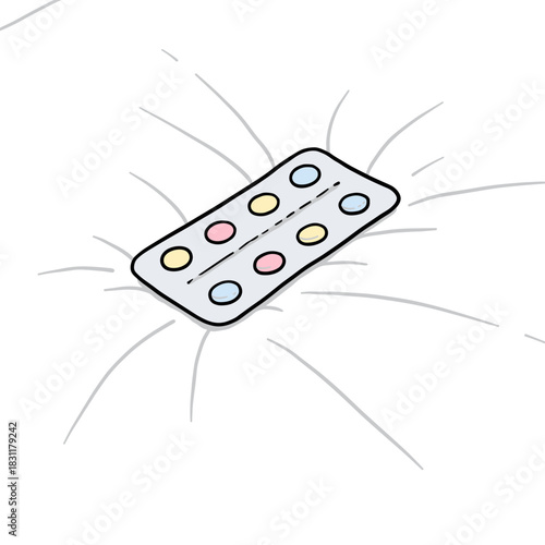Colorful pill blister pack on a white background  
