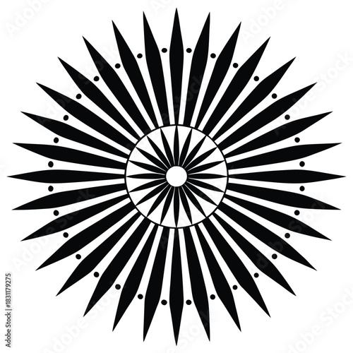 Black circular pattern with pointy edges and dots creates an elegant motif look