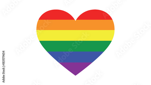 A rainbow-colored heart symbol, representing LGBTQ+ pride and love, is displayed on a plain white background.
