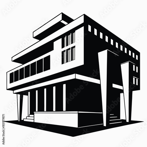 Modernist residence reveals geometric design with stark monochrome contrasts and bold architectural form