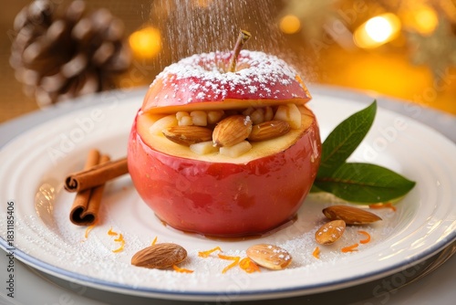 Baked Apple with Almonds and Cinnamon - Festive Dessert