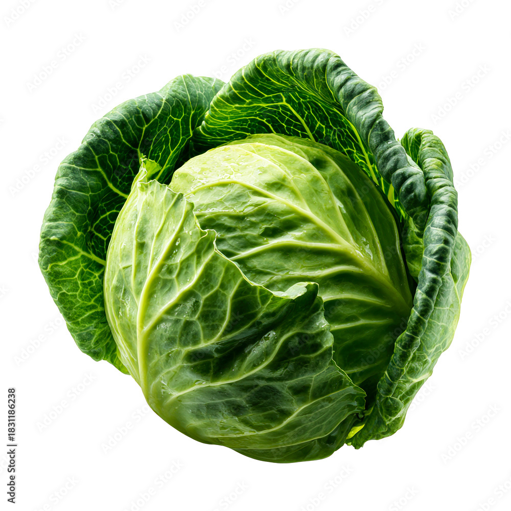 Fototapeta premium Fresh Green Cabbage Head Isolated on White