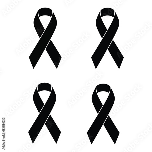 Four black awareness ribbons on a white background