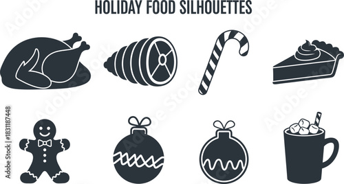 Collection of holiday food and decoration silhouettes
