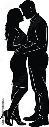 Silhouettes of two people embracing closely, symbolizing romantic connection, intimacy, and emotional closeness in minimalist style