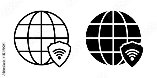 VPN Shield icon set. Simple Line Art Global Network Security Icon Design Element. vector illustration on white background.