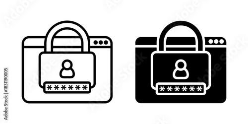 Password Manager icon set. A minimalist flat style illustration of a web page icon with a padlock indicating password protection. vector illustration on white background.