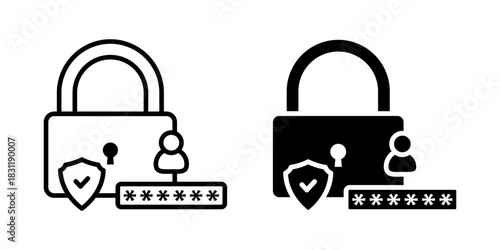 Password Lock icon set. Minimalist Password Security Padlock Shield Icon Set with User Access. vector illustration on white background.