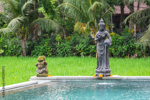 Ubud Bali Indonesia 13 11 2025 – Serene pool surrounded by lush rice terraces and vibrant tropical greenery, a peaceful paradise for relaxation.