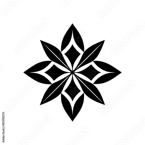 Abstract floral design with symmetrical leaf and diamond shapes on transparent background