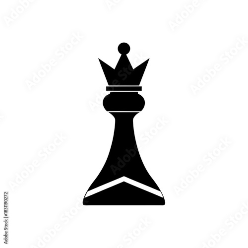 Illustration of a single black chess queen piece on white background on transparent background