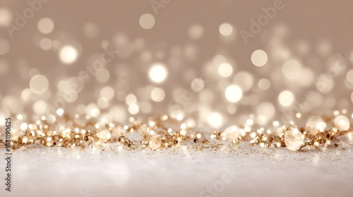 Abstract bokeh background with gold and silver glitter. Festive Christmas background.