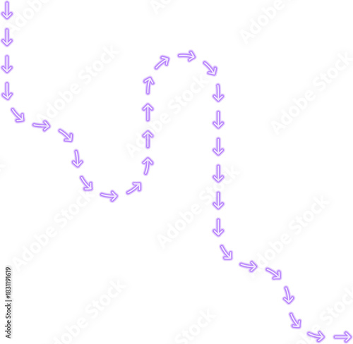 Linear arrow formation weaves through a simplified maze route with continuous neon flow creating an extended directional contour.