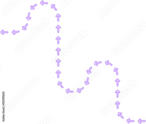 Arrow arrangement shapes a maze-like route combined with squared wave bends forming a structured neon directional contour.