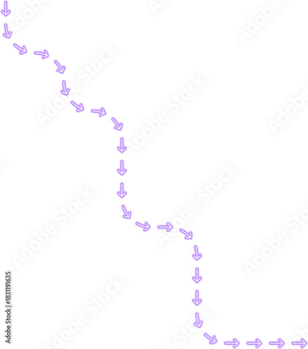 Diagonal arrow pattern moves through a maze layout enhanced by squared wave bends creating an energetic neon route contour.