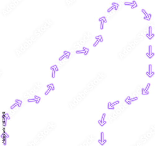 Arrow path flows diagonally across a maze-like route with squared wave sections forming a segmented neon contour.
