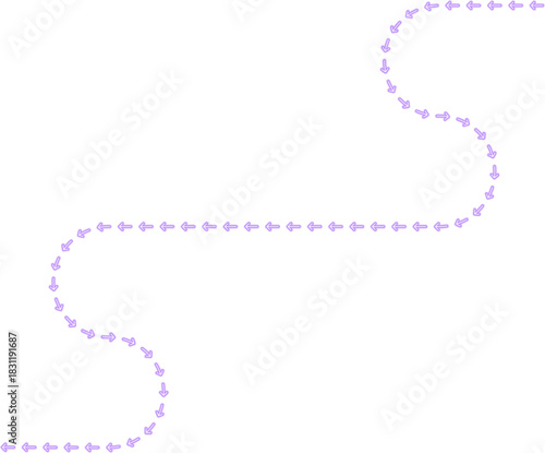 Arrow movement follows an irregular square-inspired zigzag route forming a geometric neon directional contour.