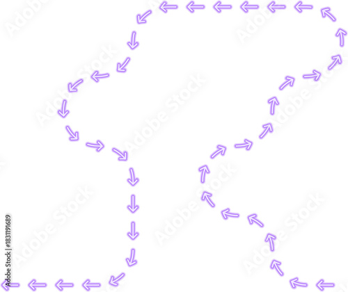 Arrow route transitions through irregular squared wave motions forming an uneven neon directional contour.