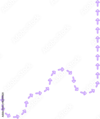 Long arrow route follows squared contours forming an extended neon directional path.