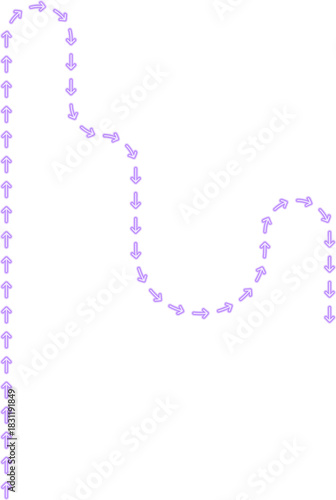 Long arrow sequence forms a stretched zigzag route shaping an extended neon directional contour.