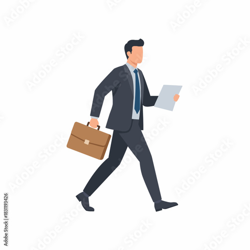 business man walking with briefcase and document